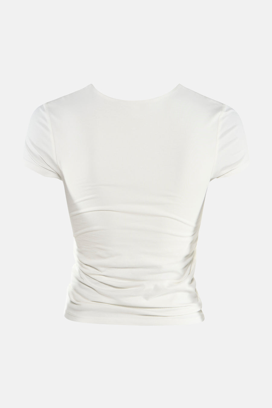 T-shirt blanc à manches courtes TOPSHOP, vue arrière avec côtés froncés et col rond.