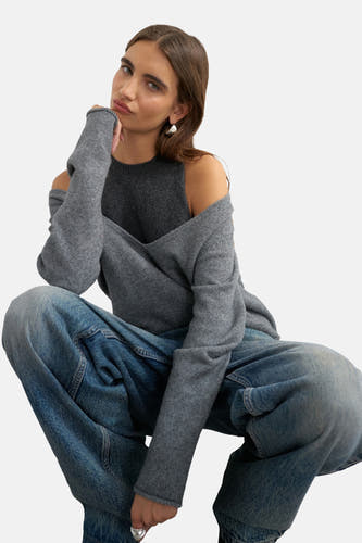 Pull col V gris - TOPSHOP