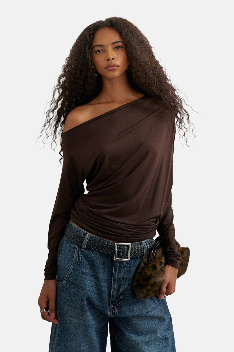 Top uni manche longue brun - TOPSHOP