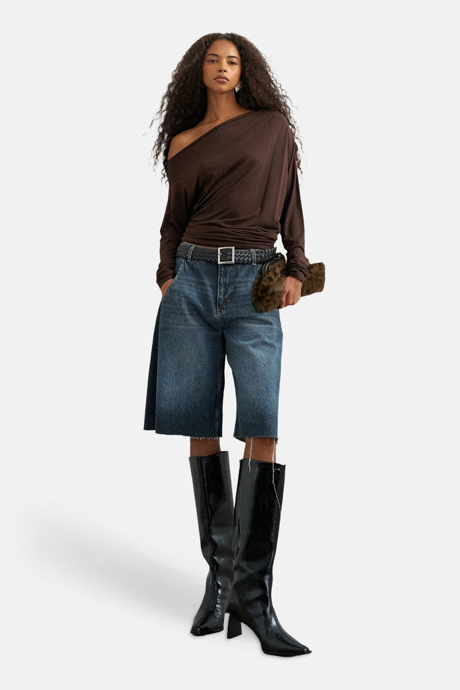 Top uni manche longue brun - TOPSHOP