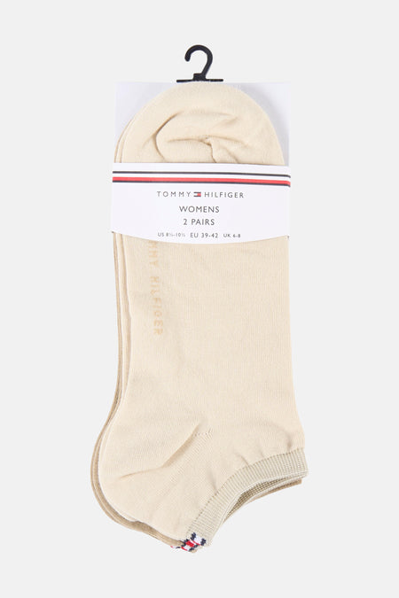 Beige sokken van TOMMY JEANS, met een geribbelde boord en een klein logo.