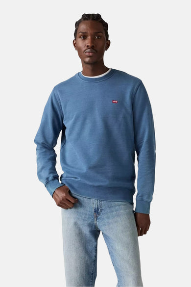 Gilet bleu de Levi's avec un col rond et un petit logo sur la poitrine.