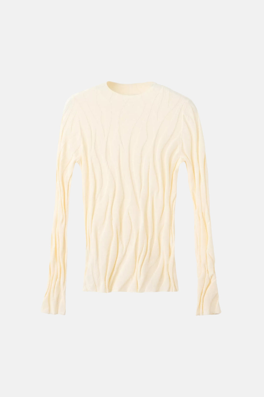 Ecru ronde hals trui van MANGO met verticale geribde textuur, lange mouwen, front view