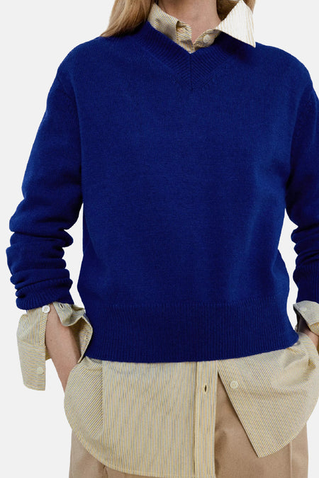 Pull col V - bleu
