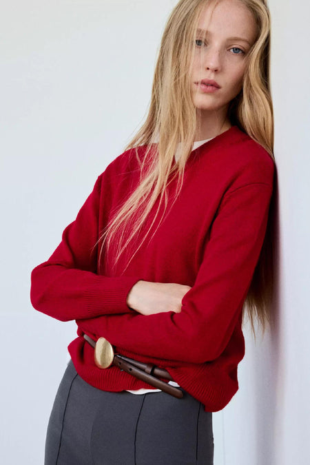 Pull col V - rouge