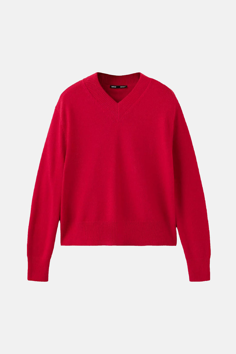 Pull col V - rouge