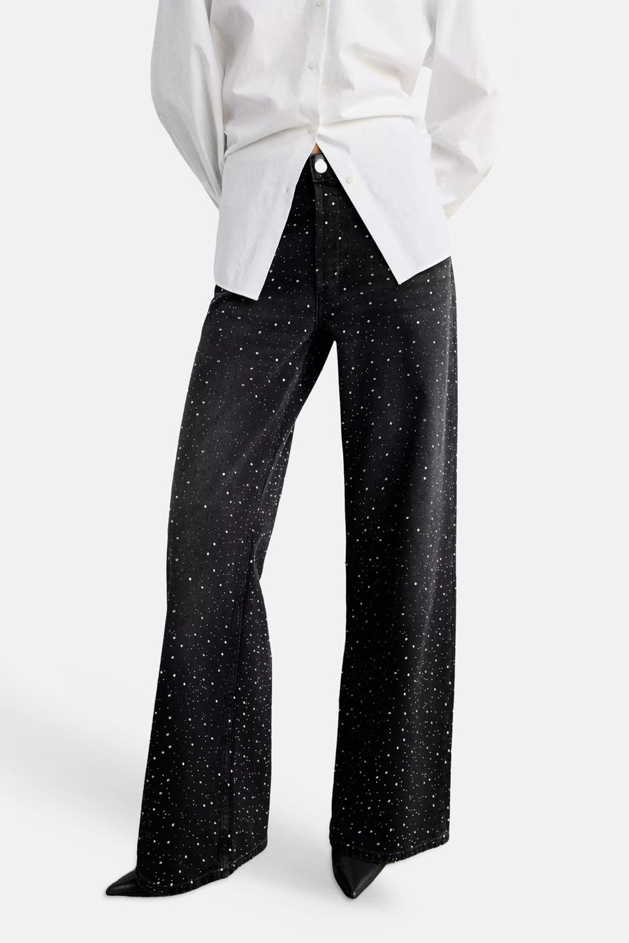 Jeans wide dark grey denim - MANGO
