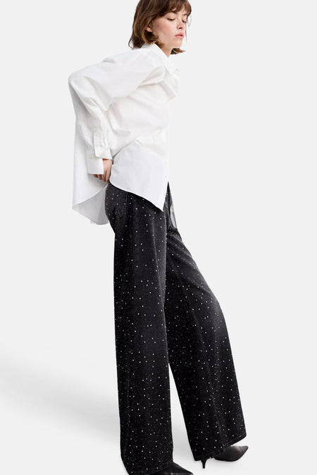 Jeans wide dark grey denim - MANGO