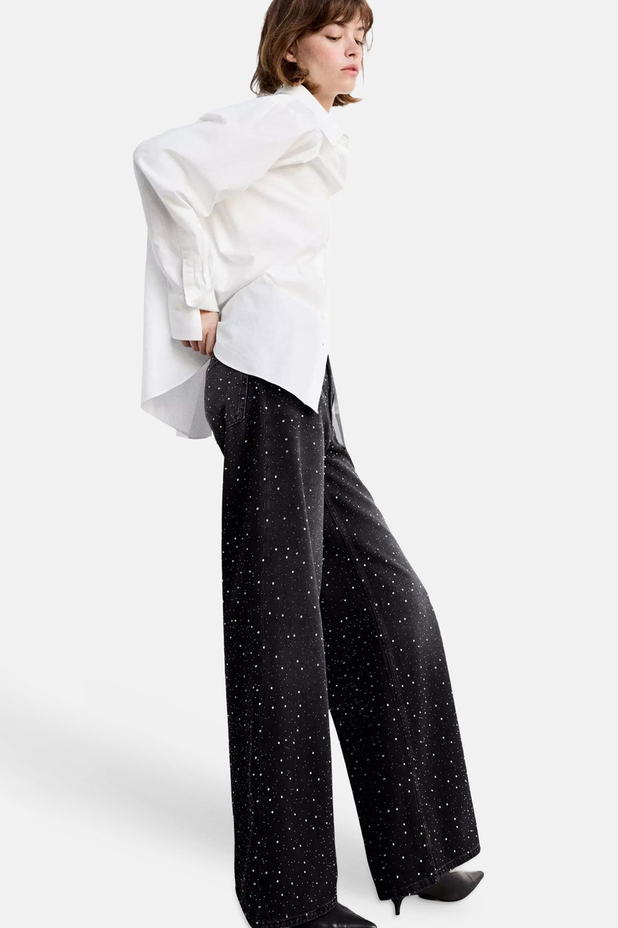 Jeans wide dark grey denim - MANGO