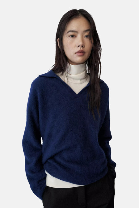 Pull col V - bleu