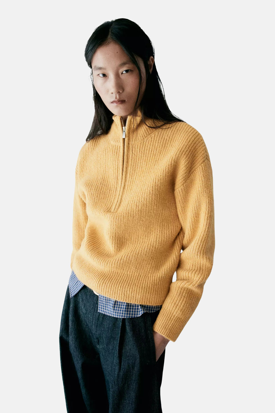 Pull col roulé jaune - MANGO