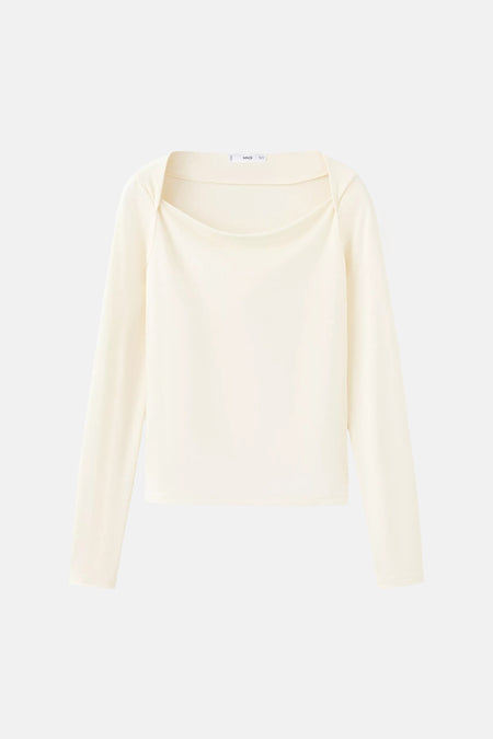 Top uni manche longue Écru - MANGO