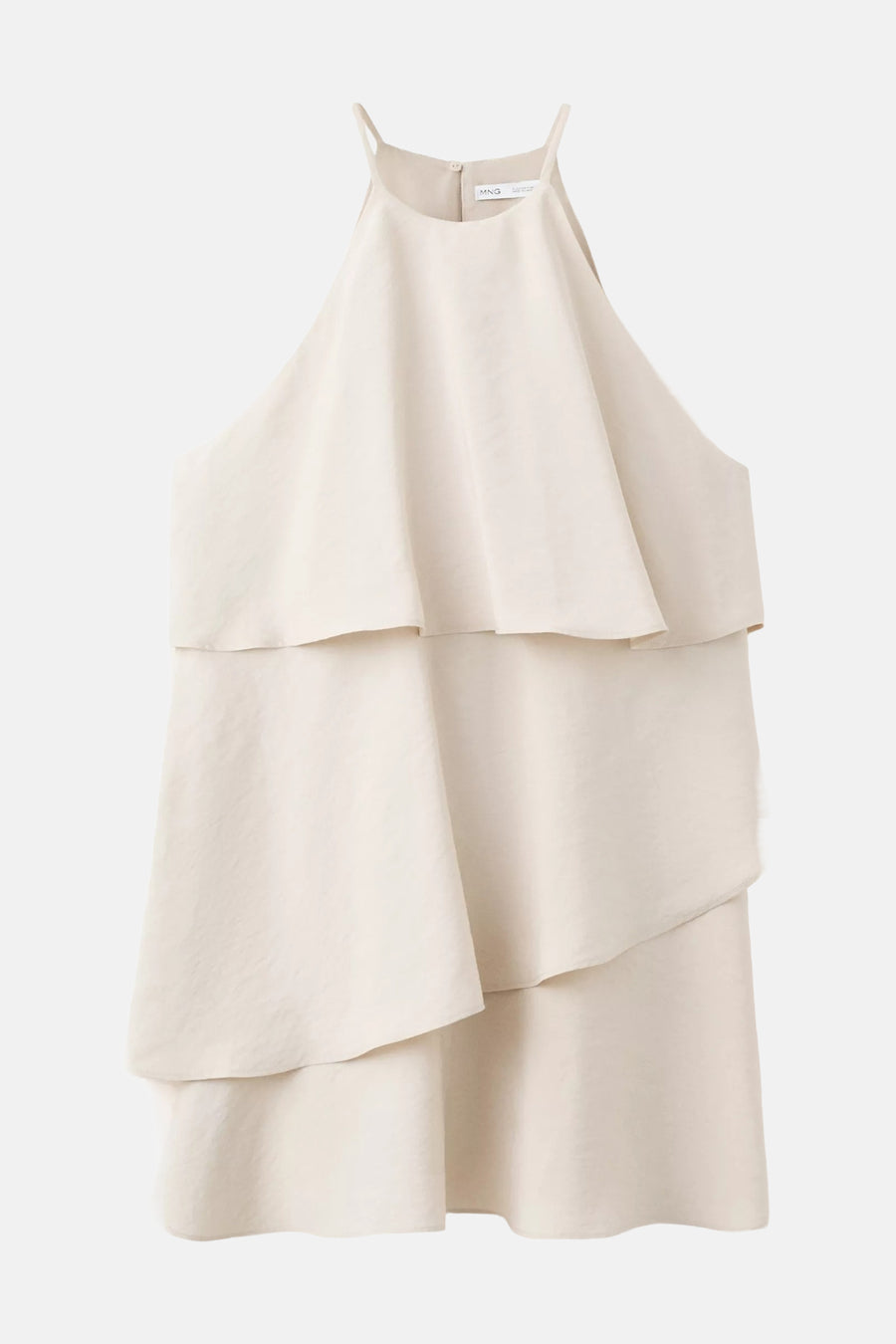 Beige mouwloos kleedje van MANGO met lagen en halterhals, front view