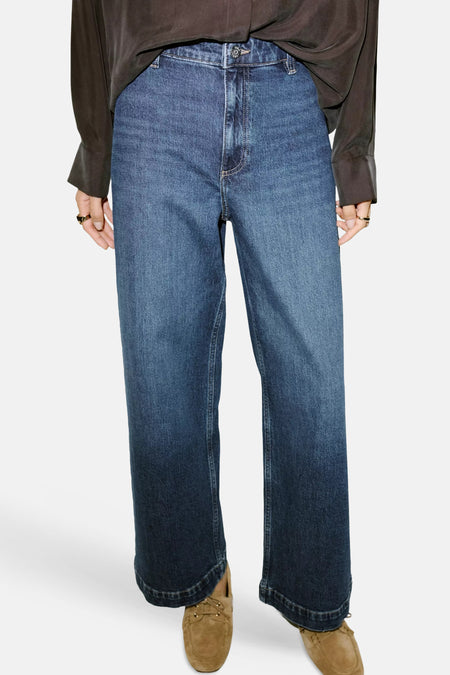 Jeans wide dark blue denim - MANGO