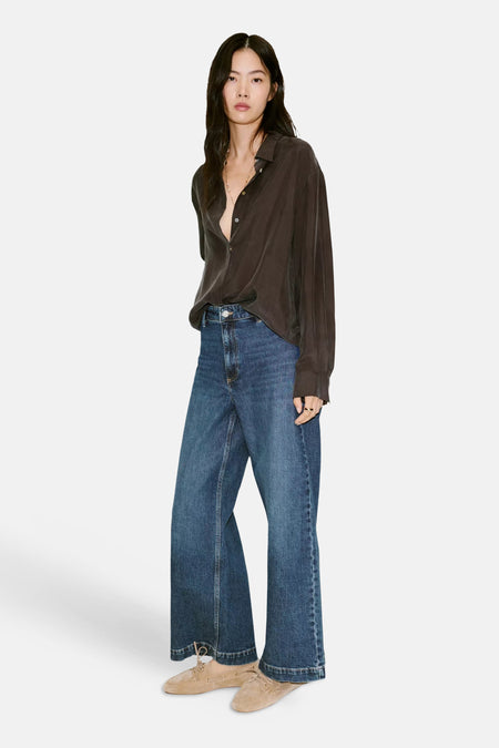 Jeans wide dark blue denim - MANGO