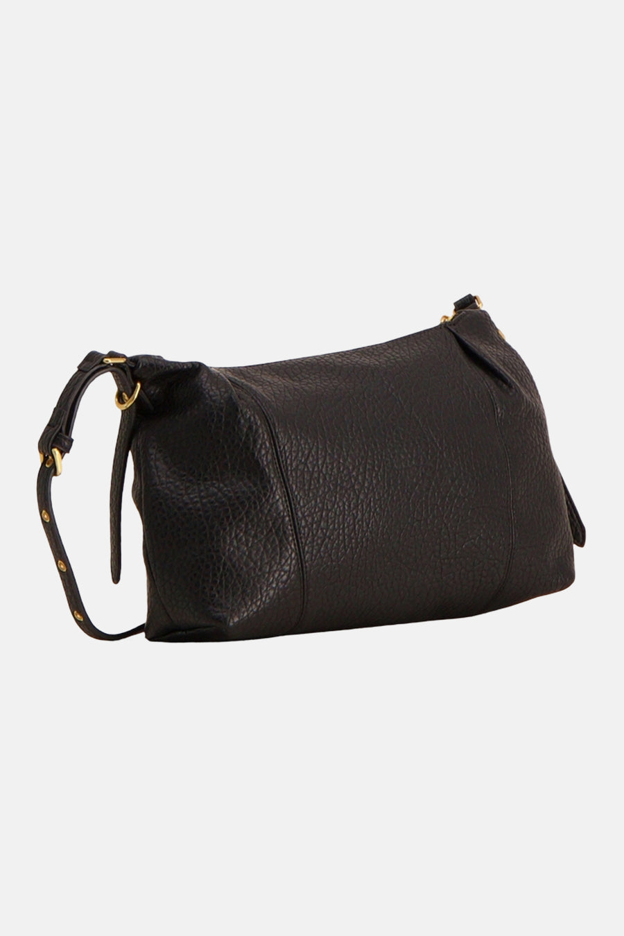 Zwarte crossbody tas van MANGO met geribbelde textuur en goudkleurige hardware, zijwaarts weergegeven