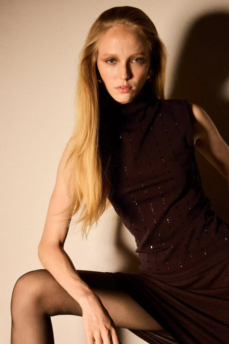 Top uni manche courte brun - MANGO