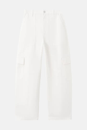 Witte rechte jeans van denim met zakken van MANGO, front view, lichte textuur