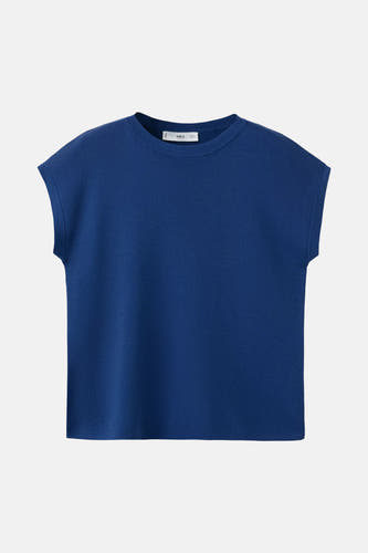 Blauwe mouwloze debardeur van MANGO, ronde hals, ribstructuur, front view