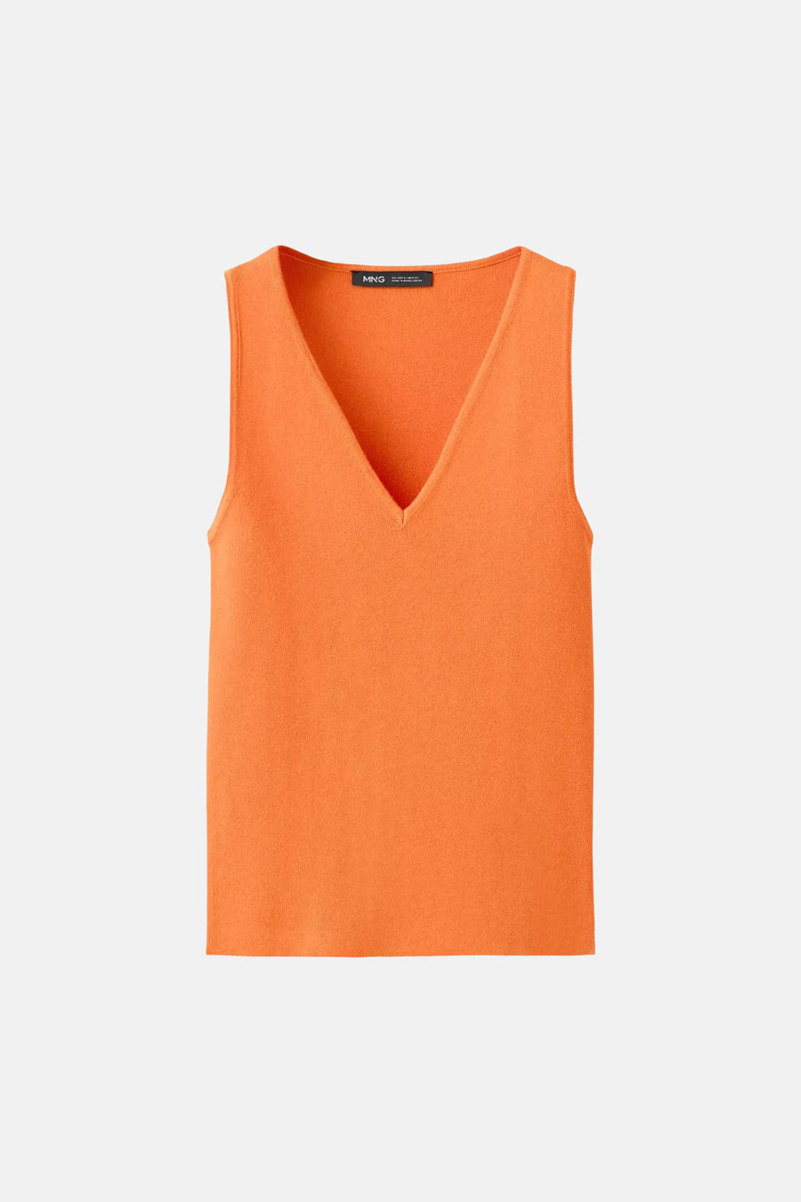Oranje gebreide debardeur met V-hals van MANGO, gladde textuur, front view