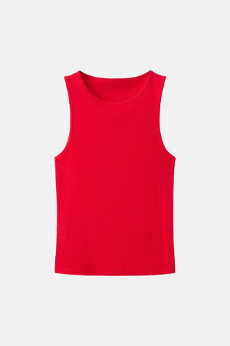 Rode ribbel tanktop van MANGO, strak model met ronde hals, front view