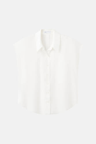 Wit mouwloos overhemd van MANGO, klassieke kraag, knoopsluiting, lichte stof, front view