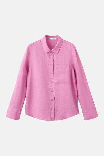 Roze lange mouwen overhemd van MANGO met borstzakje en knoopsluiting, voorzijde weergave