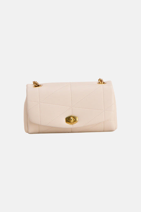 Ecru crossbody tas van MANGO met ruitstiksel en goudkleurige sluiting, front view