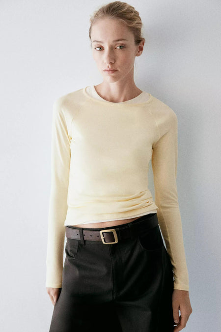 Top uni manche longue jaune - MANGO