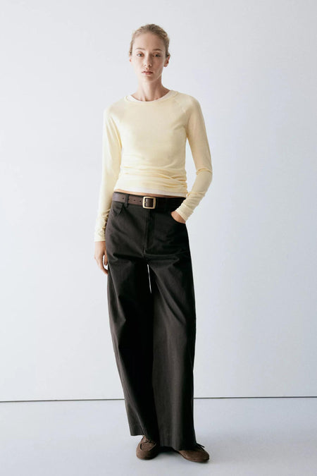 Top uni manche longue jaune - MANGO