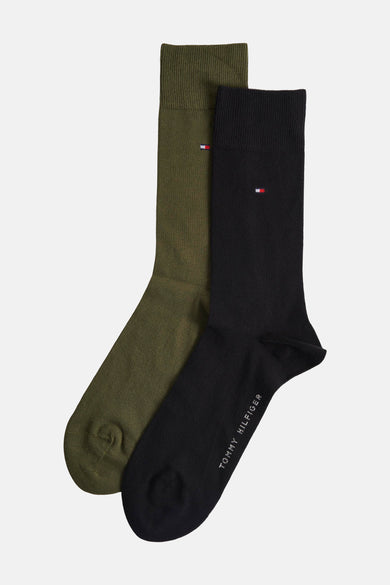Chaussettes multicolores de TOMMY JEANS, avec une chaussette noire et une chaussette vert olive.