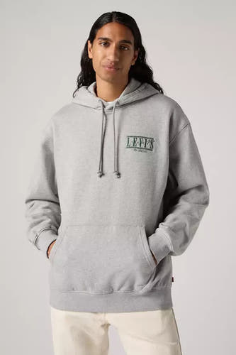 Grijze sweater met kap van Levi's®, met trekkoorden en een buidelzak.
