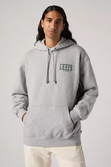 Pull gris à capuche de Levi's®, avec cordons de serrage et une poche à glissière.