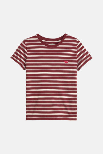 Bordeauxrood T-shirt met korte mouwen van Levi's, met witte strepen en een klein logo op de borst.