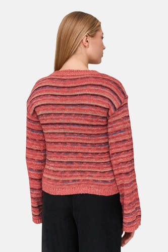 T-shirt rose avec col rond de 24 Colleurs,,, motif rayé, vu de derrière.