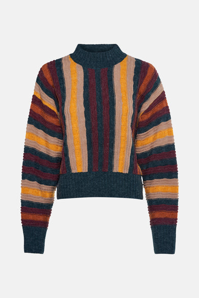 Sweat-shirt multicolore avec col rond de 24 couleurs, à rayures et à longues manches.