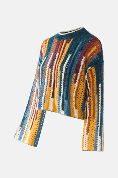 Sweat-shirt multicolore avec col rond de 24 Colours GMBH, avec des rayures verticales et une structure à manches ouvertes.