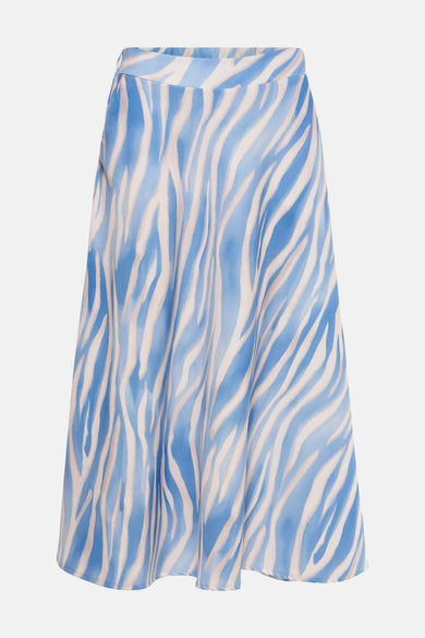 Longue robe bleue de Terra di Siena, avec un imprimé zébré en bleu et beige.