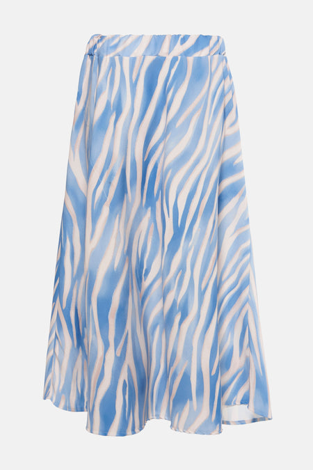 Longue robe bleue de Terra di Siena avec imprimé zèbre blanc-beige.