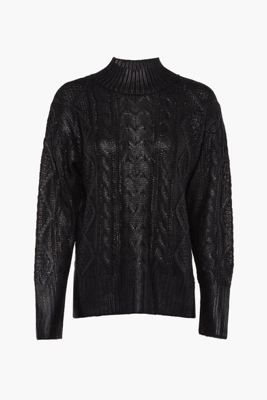 Gilet noir avec col rond de PULZ, à motif côtelé et détails rayés.