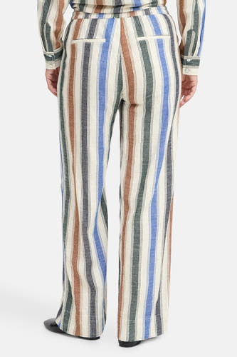 Pantalon rayé de PULZ, vue arrière, avec un motif à carreaux multicolores et des poches.
