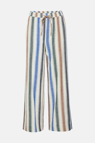 Pantalon multicolore de PULZ avec des rayures verticales et une ceinture brune.
