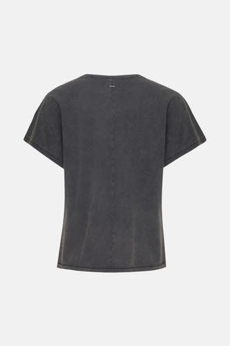 T-shirt noir à manches courtes de PULZ, avec un lavage vintage et une coupe droite.