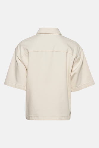 T-shirt en jeans de denim off white de PULZ, dos avec manches courtes et col.