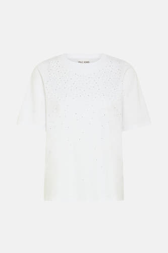 T-shirt blanc de PULZ JEANS, orné de strass argentés sur l'avant.