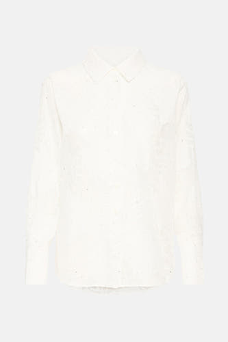 Chemise blanche à manches longues de PULZ, avec des détails décoratifs subtils et un col classique.