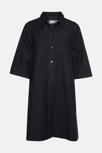 Jupe en denim noir avec des manches courtes de PULZ, couleur unie et colleté