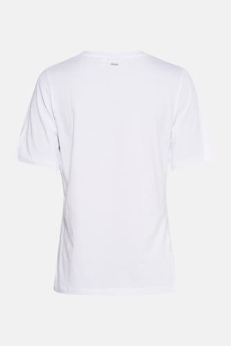T-shirt blanc à manches courtes de PULZ, design uni avec un étiquette en métal sur la nuque.