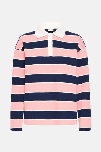 Gilet multicolore de PULZ avec des manches longues et un motif rayé en rose et bleu marine.