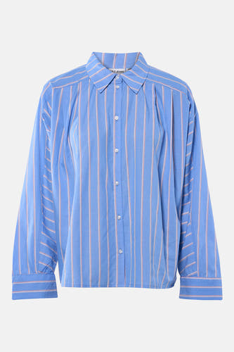 Chemise bleue à manches longues de PULZ Jeans, avec un motif rayé.